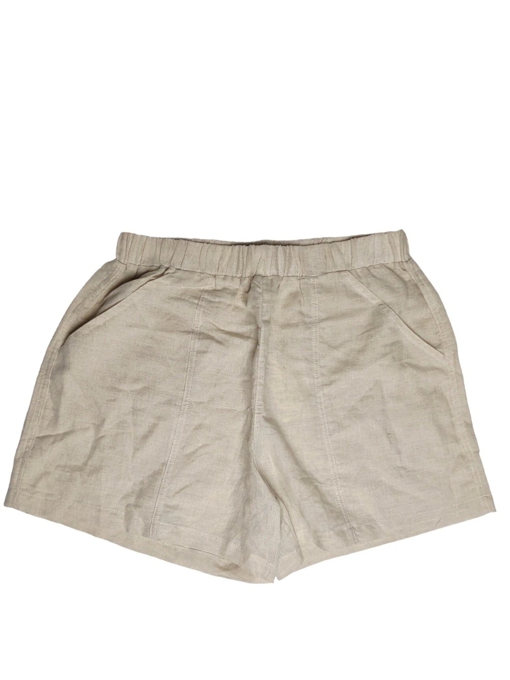 Women’s Elastic Waist Linen-Blend Shorts in Beige Pull On